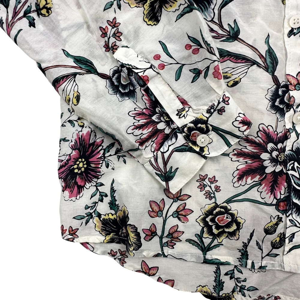 LOFT Womens White Floral Silk Cotton Blend‎ Button Down Shirt Long Sleeve Size M - Picture 5 of 15